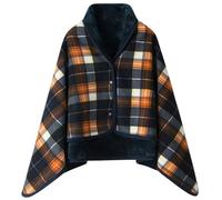 WINKEEY Women Multiway Plaid Poncho Shawl Wrap Fleeced Wearable Blanket Ultra Soft Sherpa Flannel Cape, First Yellow