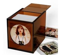 WINKINE Acrylic Polaroid Frame & Photo Storage Box for i-Type/600/SX-70/Instax Square Film, 4.2''x3.5'' Film Frame, Vintage Box with Sliding Lid, Amber, 1 Pack