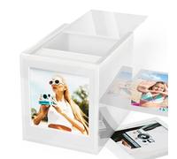 WINKINE Acrylic Polaroid Photo Storage Box for Polaroid i-Type/600/SX-70/Instax Square Film, 4.2''x3.5'' Frame Box with Sliding Lid, Wedding Guest Book Alternative, Instax Photo Frame, White, 1 Pack