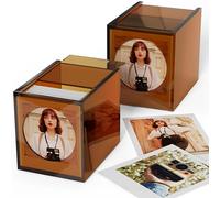 WINKINE Acrylic Polaroid Photo Storage Box & Frame, Photo Frame for Film 4.2’’x3.5’’ with Sliding Lid, Polaroid Storage Box for i-Type/600/SX-70/Instax Square Films, Amber, 2 Pack