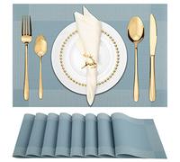 Winknowl Placemats for Dining Table Set of 8 Waterproof, Woven Place Mats for Kitchen Table Vinyl Heat Insulation Stain Resistant Placemats (Sky Blue)