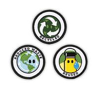 Winks For Days Adulting Merit Badge Embroidered Iron-On Patches (Environmental - Set 1) - Includes Three (3) 2" Patches: Reduced Waste, Recycled, and Reused