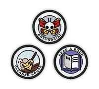 Winks For Days Adulting Merit Badge Embroidered Iron-On Patches (Homebody - Set 1) - Includes Three (3) 2" Patches: Cleaned House, Anti-Social, and Read a Book