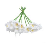 Winlaovate PU Artificial Flowers Bulk, 10 Pcs Faux Calla Lily Stems with Realistic and Bendable Stem Wedding Bouquet DIY Supplies, Table Centerpiece Arrangements and Home Décor, Long Lasting(White)