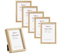 Winlor 2.5x3.5 Picture Frames 6 Pack, Real Glass Wallet Size Mini Photo Frame for Desk Tabletop or Wall Hanging, Small Polaroid Instax Film Display, Nursery Room Aesthetics Office Decor, Natural