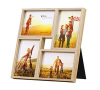 Winlor Collage Picture Frames, 3.5 x 5 inch, 4 Openings, Multi Picture Frame with Real HD Glass, For Photo Frame Gallery Wall, Home Decor and Office Tabletop, Rustic Natural Log Color