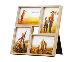 Winlor Collage Picture Frames, 3.5 x 5 inch, 4 Openings, Multi Picture Frame with Real HD Glass, For Photo Frame Gallery Wall, Home Decor and Office Tabletop, Rustic Natural Log Color