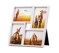 Winlor Rustic Collage Picture Frames, 3.5 x 5 inch, 4 Openings, Square Shape, For Tabletop and Photo Frame Wall Gallery Home Decor, White Woodgrain