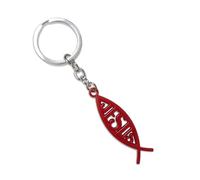 Winluu Jesus Fish Christian Keychain Metal Christian Fish Jesus Fish Key Ring Keychains Emblem Badge Car Creative Key Chain, Red, 11x1.4cm / 4.3x0.55inch