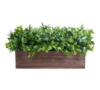 Winlyn 14" Artificial Boxwood Plants in Rectangular Wood Planter Farmhouse Greenery Arrangement Centerpiece Faux Potted Herb Plant for Wedding Dining Room Table Kitchen Windowsill Mantel Shelf Décor