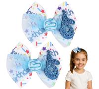 Winmany 2-Pack Birthday Hair Bows for Baby Girls Strawberry Pink & Blue Headbands Hair Clips with Sparkly Numbers for Ages 1-6,Cake Smash Photo Props Party Accessories