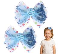 Winmany 2-Pack Birthday Hair Bows for Baby Girls Strawberry Pink & Blue Headbands Hair Clips with Sparkly Numbers for Ages 1-6,Cake Smash Photo Props Party Accessories