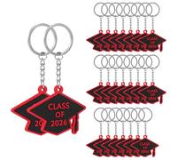 Winmany 25 Pieces Class of 2025 Graduation Keychain Rubber Key Chains With Grad Cap Charms Keying for Souvenir College (Red)