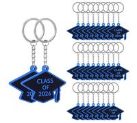 Winmany 25 Pieces Class of 2025 Graduation Keychain Rubber Key Chains With Grad Cap Charms Keying for Souvenir College (Blue)
