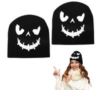 Winmany 2PCS Halloween Beanie Hats Adults Pumpkin Face Knitted Cap Funny Thanksgiving Halloween Decoration Accessories (Black)