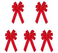 Winmany 5 Pack Red Velvet Christmas Bows with Gold Trim - Large Wired Bows for Wreaths, Front Doors, Gifts & Xmas Trees Indoor Outdoor Holiday Decoration Bows (10 Loop)
