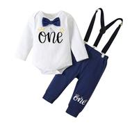 Winmany Baby Boys 1st Birthday Outfit Toddler Cake Smash Clothes Long Sleeve Romper Suspender Pants First Birthday Clothing Set