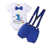 Winmany Baby Boys 1st Birthday Outfit Toddler Cake Smash Clothes Short Sleeve Romper Suspender Shorts First Birthday Clothing Set