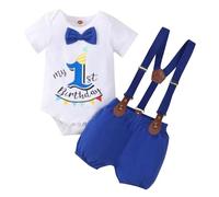 Winmany Baby Boys 1st Birthday Outfit Toddler Cake Smash Clothes Short Sleeve Romper Suspender Shorts First Birthday Clothing Set