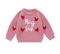 Winmany Baby Girl Knit Sweater Toddler Strawberry Big Sis Print Pullover Sweatshirt Fall Winter Long Sleeve Warm Jumper Top