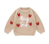 Winmany Baby Girl Knit Sweater Toddler Strawberry Big Sis Print Pullover Sweatshirt Fall Winter Long Sleeve Warm Jumper Top