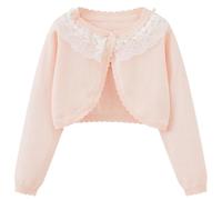 Winmany Baby Toddler Girl Long Sleeve Cardigan Kids Knitted Lace Shrug Cardigan Sweater 1-8 Years Pink