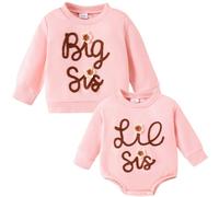 Winmany Big Sister Little Sister Matching Outfits Big Sis Pullover Sweatshirt Lil Sis Long Sleeve Romper for Girls Baby
