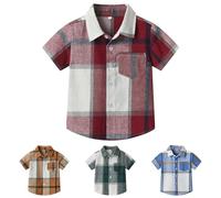 Winmany Boys Short Sleeve Plaid Shirt Toddler Button Down Dress Shirts Summer Checkered Clothes for 1-8 Years (UK, Age, 7 Years, 8 Years, Regular, 1, Red)