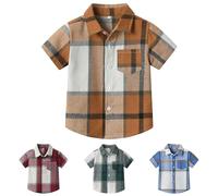 Winmany Boys Short Sleeve Plaid Shirt Toddler Button Down Dress Shirts Summer Checkered Clothes for 1-8 Years (UK, Age, 6 Years, 7 Years, Regular, 1, Brown)