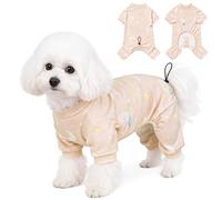 Winmany Dog Pajamas for Small Dogs, Soft Breathable Full Body Puppy PJs with Adjustable Back Length, Stretchy Dog Jumpsuit for Chihuahua Bichon Maltese Poodle, Cute Dog Outfit (Beige, L)