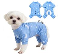 Winmany Dog Pajamas for Small Dogs, Soft Breathable Full Body Puppy PJs with Adjustable Back Length, Stretchy Dog Jumpsuit for Chihuahua Bichon Maltese Poodle, Cute Dog Outfit (Blue, L)