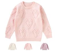 Winmany Girls Pullover Sweater Kids Crew Neck Heart Pattern Knitted Tops Long Sleeve Round Neck Sweatshirts for 3-7Y Pink