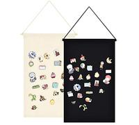 Winmany Wall Hanging Brooch Jewelry Storage Case Canvas Display Stand Enamel Pin Display Banner Holder Earrings Necklace Glitter Pin Collection Organizer（Rectangle Black+White）