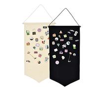 Winmany Wall Hanging Brooch Jewelry Storage Case Canvas Display Stand Enamel Pin Display Banner Holder Earrings Necklace Glitter Pin Collection Organizer（Black+White）