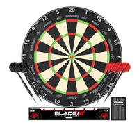 WINMAU Blade 360 Triple Core Carbon Dartboard Bundle - Includes Blade 360 Dart Board with 2 Sets of Black 19g Steel Tip Tungsten Darts (1 Set of Black & 1 Set of Red Flights) Checkout Card & More
