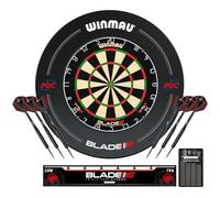 WINMAU Blade 6 Dartboard Surround Bundle Set - Professional Darts Accessories - Includes Blade 6 Dart board, Surround, 2 Sets of Black 19g Steel Tip Darts - 2 Sets of Flights and Stems & More