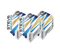 WINMAU Dart Flights - Proffessional Player - Prism Delta Steve Beaton Extra Thick 100 Micron - 1 Set per pack (3 darts Flights in total) - Professional Darts Accessories - White, Blue & Gold Flights