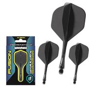WINMAU Darts Fusion Integrated Flight & Shaft System - No.2 Shape & Design - Black Colour, Short Length