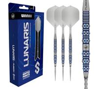 WINMAU Darts - Lunaris 90% Tungsten Darts Set | Fusion Clear Short Shaft | Groove & Smooth Switch Point | Parallel 23 g/25 g, Tapered 22 g/24 g Blue & Silver Barrels | Rapid-Change System