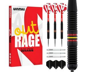 WINMAU Darts | Outrage Professional Darts Set 20g Steel Tip | Brass Dart Set |Outrage Red White Flights or Prism Alpha Black Flights - Pro Force Shafts | Amazon Exclusive