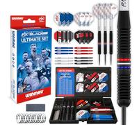 WINMAU Darts - PDC Ultimate Set - 22g Steel Tip Professional Brass Darts Set and Accessories - Includes Dart Flights, Shafts, Point Sharpener & Black Transparent Plastic Tournament Case