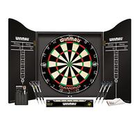 WINMAU Professional Dart Set includes Diamond Plus Bristle Dartboard - Black Cabinet - 2 Sets of Darts - Official Oche Line