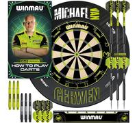 WINMAU - Michael van Gerwen MvG Dart board Surround Set | Darts & Dartboard | 2x Dart Sets & Accessories | Professional Oche Strip | How to Play Darts Booklet