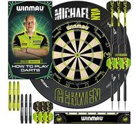 WINMAU - Michael van Gerwen MvG Dart board Surround Set | Darts & Dartboard | 2x Dart Sets & Accessories | Professional Oche Strip | How to Play Darts Booklet