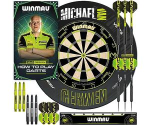 WINMAU - Michael van Gerwen MvG Dart board Surround Set | Darts & Dartboard | 2x Dart Sets & Accessories | Professional Oche Strip | How to Play Darts Booklet
