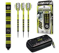 WINMAU MvG 85% Tungsten Pro-Series 23g Darts Set with Flights & Shafts + MVG Armor G1 Impact-Proof Darts Wallet Case - Black & Green - Professional Michael van Gerwen Bundle
