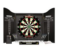 WINMAU Professional Dart Set includes Diamond Plus Bristle Dartboard - Black Cabinet - 2 Sets of Darts - Official Oche Line