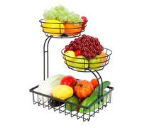 Winmien 3 Tier Countertop Fruit Vegetable Basket Bowl Storage, Solid Metal Kitchen Counter Organizer for storing Fruits, Veggies, bread, Snacks (Black)