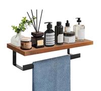 Winmien Hand Towel Holder/Towel Ring with Wooden Shelf, Premium Metal Hand Towel Rack, Hand Towel Hanger for Bathroom, Bath Accessories Wall Mounted (Matte Black, 12 Inch)