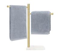 Winmien Standing Hand Towel Holder, Hand Towel Stand with Marble Base, 304 Stainless Steel Towel Rack with 2 Swivel Arm, Countertop Stand Towel Ring Towel Bar for Bathroom (Gold)
